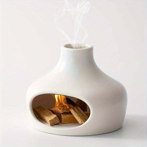 A ceramic Palo Santo burner releasing soothing sacred smoke for a peaceful bedroom ritual